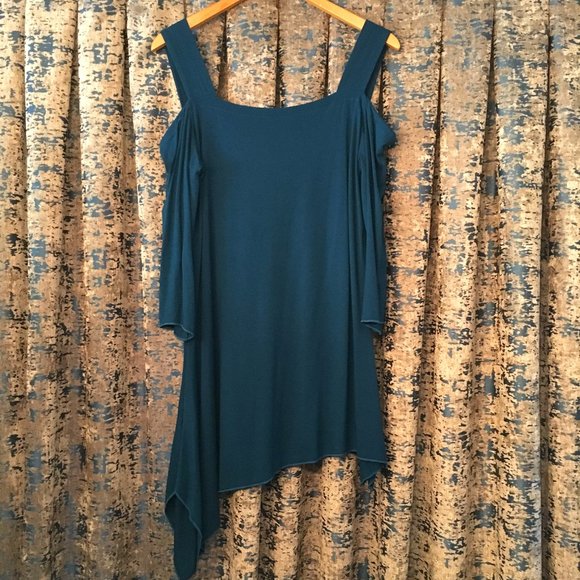 Cold Shoulder Asymmetrical Rayon Bamboo Dress - Picture 2 of 16